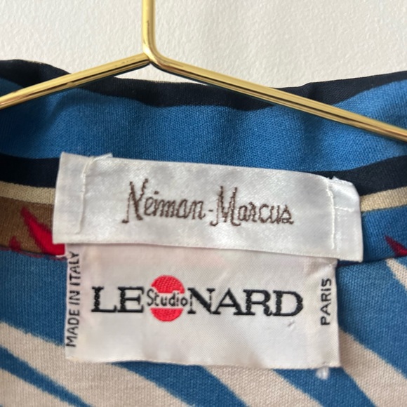 Neiman Marcus Red/Blue Midi Short Sleeve Shirt Dress - Picture 8 of 9